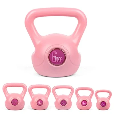 Image of Phoenix Fitness RY1422 Vinyl Kettlebell Heavy Weight Kettle Bell for Home Gym Workout Equipment Strength Pilates Training Pink, 6kg