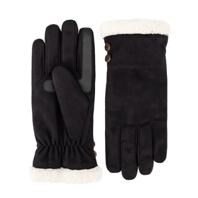 Image of isotoner Women&#039;s Recycled Microsuede Water Repellent Cold Weather Gloves with Sherpasoft Lining, Touch Screen Capable, Black, L/X L