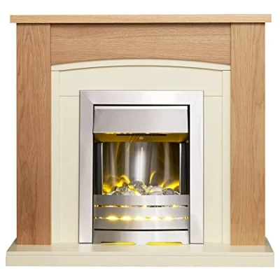 Image of Adam Chilton Fireplace in Oak &amp; Cream with Helios Electric Fire Brushed Steel, 39 Inch