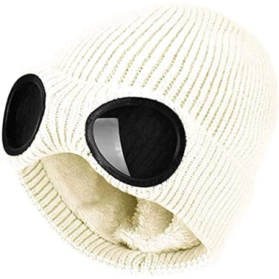 Image of XRDSS Unisex Goggle Beanie Knitted Winter Chunky Hat (White)