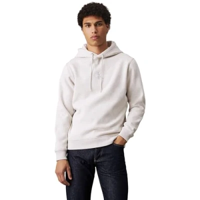 Image of Calvin Klein Jeans Mens Monologo J30j325629 Pullover Hoodie, Grey (Ivory Heather), XL UK