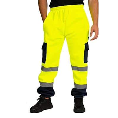 Image of LABEL APPAREL Hi Vis Viz Jogging Bottoms Joggers Workwear Trousers (4XL, Yellow/Navy)