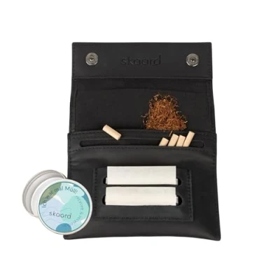 Image of skaard Tobacco Pouch Genuine Leather Extra Pocket Magnetic Closure Black