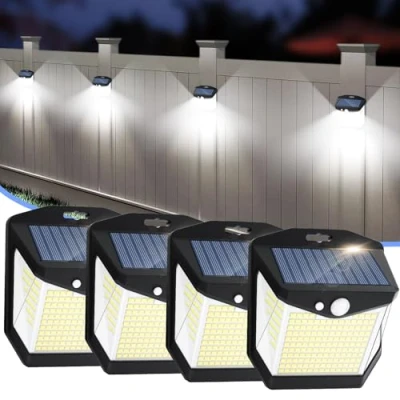 Image of Vanranger Solar Security Lights Outdoor Garden: 248 LED Motion Sensor Flood Light 3 Modes Outside Wall 270 Wide Angle Lighting IP65 Waterproof for Fence Front Door Yard Garage 4 Pack