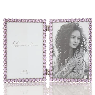 Image of 4x6 Silver Metal Sparkle Double Frame Bright Lilac