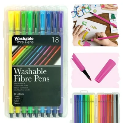 Image of HOVUK 18x Felt Tips Colouring Pens for Kids, Washable Fibre Pens, Tip Children, Coloured Markers Pack, Premium Coloring Kids Book, Size 17.5cm