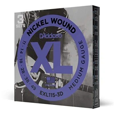 Image of D&#039;Addario Guitar Strings XL Nickel Electric EXL115 3D Perfect Intonation, Consistent Feel, Reliable Durability For 6 String Guitars, Silver, 11 49 Medium, 3 Pack