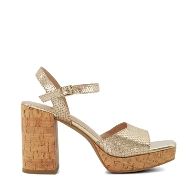 Image of Dune London Womens Ladies Hottub Cork Heeled Platform Sandals Gold Leather (archived) Size UK 8