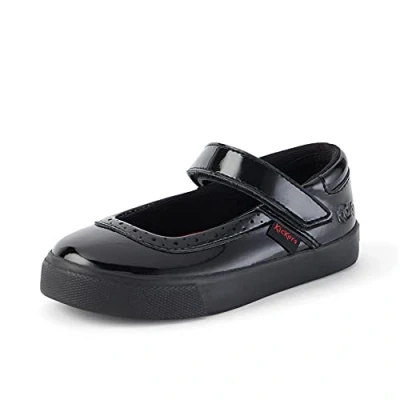 Image of Kickers Girls Tovni Brogue Mary Jane Black Leather School Shoe, Black, 5 Child UK