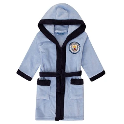 Image of Manchester City FC Kids Hooded Dressing Gown Age 2 12 Years (7 8 Years) Blue