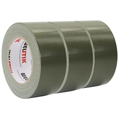Image of WELSTIK Professional Duct Tape 3 Pack 48mm x 27m Waterproof Fabric Coloured Gaffer for Repairs, DIY, Crafts, Indoor and Outdoor Use,Olive green