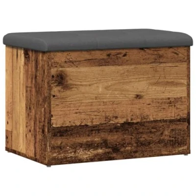 Image of vidaXL storage bench old wood engineered 62x42x45cm hallway/living room seating &amp; organizer with dark grey cushion