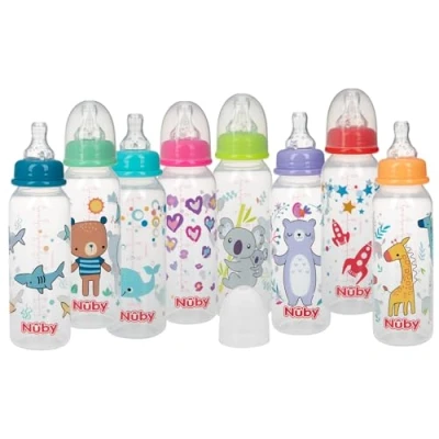 Image of Nuby Printed Non Drip Bottle, 1 Pack of 8 Ounce, Colors May Vary