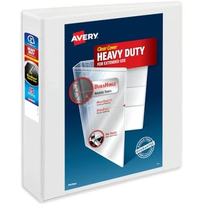 Image of Avery Heavy Duty View 3 Ring Binder, 2&quot; One Touch Slant Ring, Holds 8.5&quot; x 11&quot; Paper, 1 White Binder (79792)