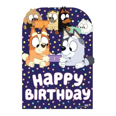 Image of Star Cutouts SC4571 Bluey and Friends Happy Birthday Child Sized Backdrop Cardboard Cut Out Height 132cm Ideal for Theme, Parties, Birthdays &amp; Fans, Room Decorations Events