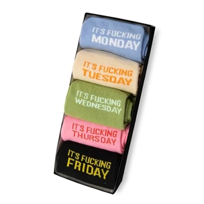 Image of Fisura funny socks &quot;f*cking week&quot;. Pack of 5 unisex socks. Original men&#039;s Printed cotton