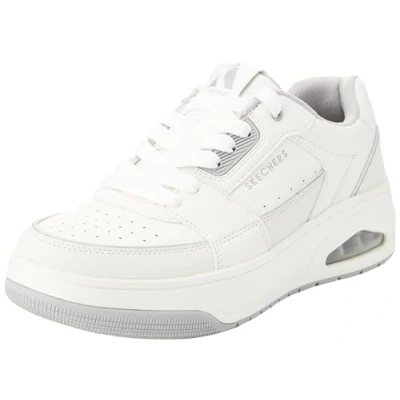Image of Skechers Men&#039;s Uno Court Low Post Trainers, White Leather/Duraleather/Grey Trim, 12 UK