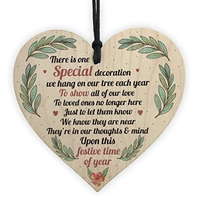 Image of RED OCEAN Memorial Plaque Decoration Mum Dad Nan Gift Wooden Heart In Memory Christmas