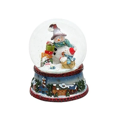 Image of Beautiful Small Snow Globe with Snowman Blue Scarf, Dimensions Approx. 9 x 7 cm/Diameter 6.5 cm