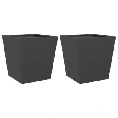 Image of vidaXL Black Steel Garden Planters Box 2 pcs Outdoor Flower Pot/Patio Planter, 40x40x40 cm