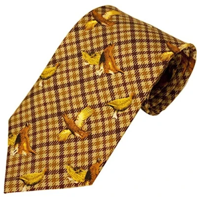 Image of Bisley Grouse Brown 100% Silk Tie Shooting and hunting Handmade