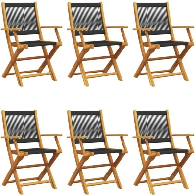 Image of vidaXL Folding Garden Chairs 6 pcs Black Solid Wood Acacia