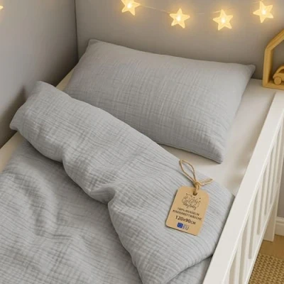 Image of Totsy Baby children&#039;s duvet cover Muslin 90 x 120 cm bed linen set with pillowcase 60 40 Gray