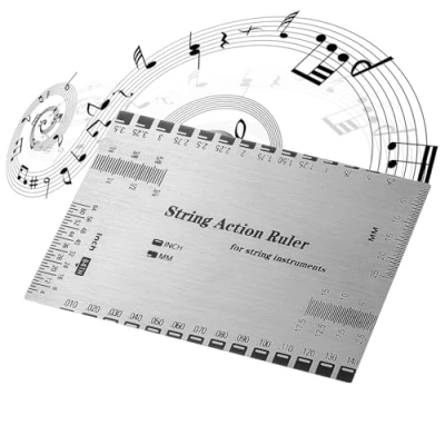 Image of Stainless Steel String Action Ruler, Guitar Setup Gauge, Luthier Measuring Tool With User Guide For Electric Bass Acoustic Mandolin Banjo