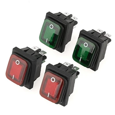 Image of Wifehelper 4 pcs/set Rocker Switch Waterproof Dustproof Pin 2 Position ON OFF Red Green Lamp with Indicator Light Black