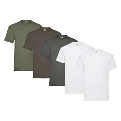 Image of Fruit of the Loom Pack 5 T shirts, 2 x white + 1 graphite olive chocolate HL purchase notepad, size 3XL