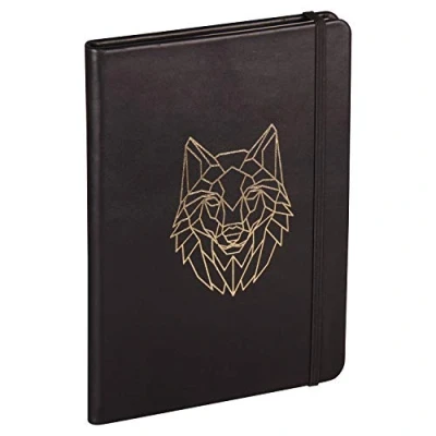 Image of Clairefontaine Ref 400130C Black Forest Leather Hard Cover Notebook (144 Pages) A5 (148 x 210mm) in Size, Lined Rulings, Genuine Leather, Elastic Closure Wolf