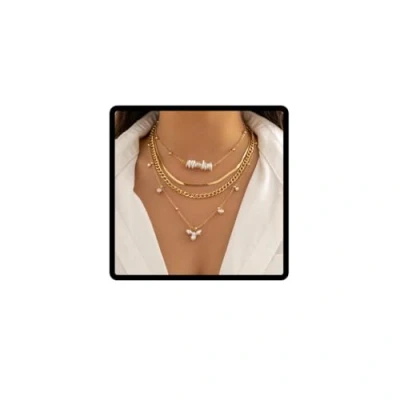 Image of Prosy Punk Layered Imitation Pearl Choker Necklaces Gold Versatile Beaded Collar Necklace Chain Jewelry Adjustable for Women and Girls