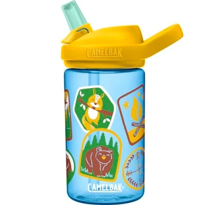Image of CAMELBAK Eddy+ Kids Everyday Water Bottle Strong Drop proof Design BPA Free Leak Dishwasher Safe 400ml, Explorer Patches