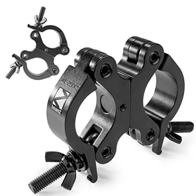 Image of BeamZ BC50B 200D Swivel Coupler Clamp Set (2x) Slimline Aluminium Truss Lighting Clamp, 360 Rotation, for DJ Stage Mounting, Black, 48 51mm, Max Load 200kg
