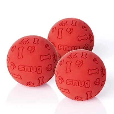 Image of Snug Rubber Dog Balls for Small and Medium Dogs of all Breeds Tennis Ball Size Virtually Indestructible (3 Pack Red)