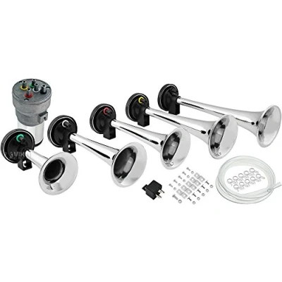 Image of Vixen Horns LOUD 5/Five Trumpet La Cucaracha Musical/Music Sound Air Horn with Compressor Full Complete System/Kit Chrome 12V VXH6803C
