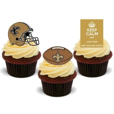 Image of American Football New Orleans Saints Trio Mix 12 Edible Stand Up Premium Wafer Card Cake Toppers Decorations