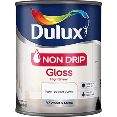 Image of Dulux Non Drip Gloss High Sheen Paint For Wood And Metal Pure Brilliant White 1.2 5 Litres