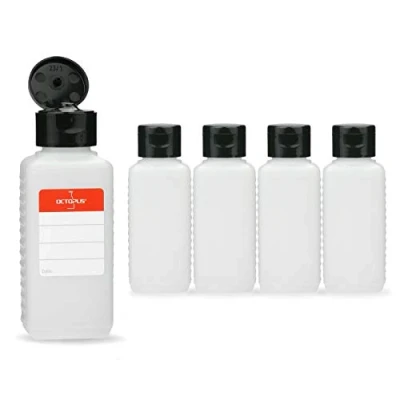 Image of Octopus 5 x 100 ml plastic bottles, HDPE bottles with black flip top cap, empty hinged square incl. labels
