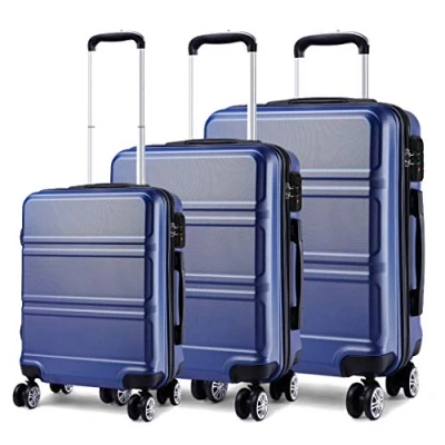 Image of Kono Luggage Sets of 3 Piece Lightweight 4 Spinner Wheels Hard Shell Trolley Case 20&quot;/24&quot;/28&quot; (Navy Set)