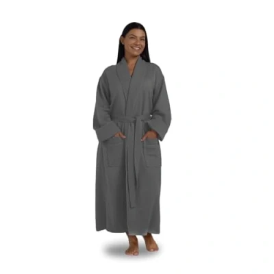 Image of Boca Terry Womens Bath Robe, Soft Waffle Knit Long White Hotel Spa Robes, Grey, Large