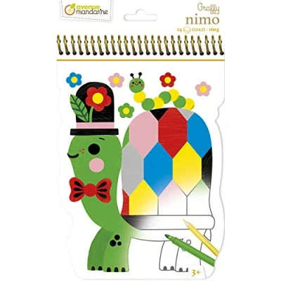 Image of Avenue Mandarine Ref GY113C Graffy Nimo Spiral Colouring Book Turtle Designs 24 Pages, 15 x 25.5cm, 160gsm Drawing Paper, 12 Designs, Suitable for Ages 3+