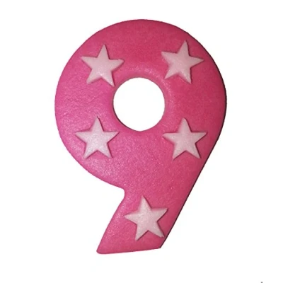 Image of 6.5cm x 5cm Pink Sugar Number With Stars: 9