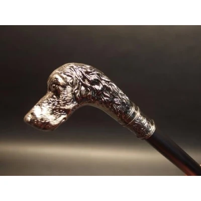 Image of Marco Paul Vintage Style Dog&#039;s Head Mens Ladies Walking Stick Cane Mobility Aid Silver Pewter Black Fancy Dress Novelty Accessories Antique