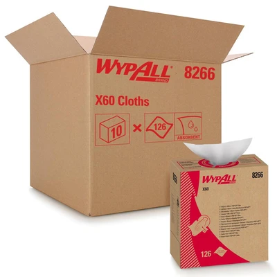 Image of WypAll X60 General Clean Cloths 8266 Cleaning 10 POP UP Boxes x 126 White Wiping (1,260 total)