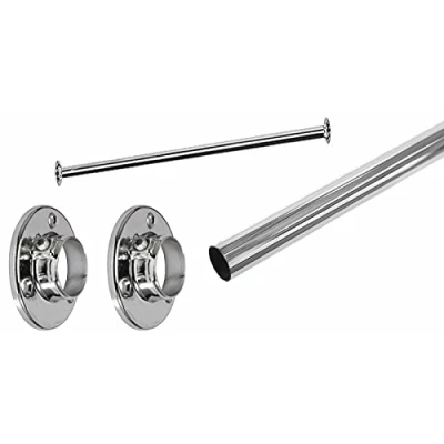 Image of WALL MOUNTED Tube HEAVY DUTY CURTAIN RAIL CLOTHES WARDROBE DISPLAY RACK SCREW FIX FIT (7Ft + 2 WallFloor Socket)
