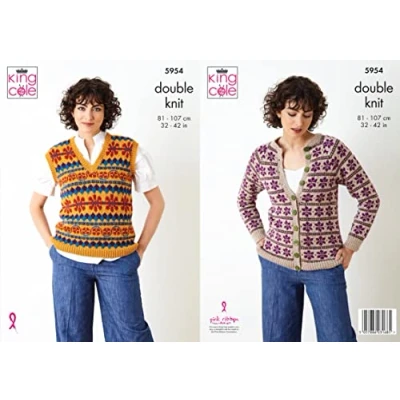 Image of King Cole 5954 Knitting Pattern Womens Cardigan and Tank Top in Merino Blend DK