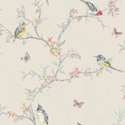 Image of Beige 98082 Phoebe Birds Trees Blossom Butterflies Statement Holden Decor Wallpaper