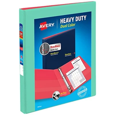 Image of Avery Heavy Duty Dual Color 3 Ring Binder, 1/2 Inch Slant Rings, Mint/Coral View Binder (17881)