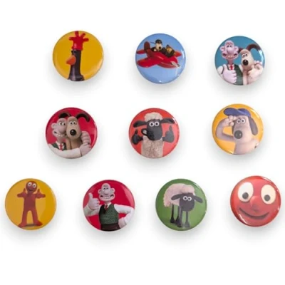 Image of Aardman Wallace &amp; Gromit Shaun The Sheep Morph Feather&#039;s McGraw Pin Badge Set of 10